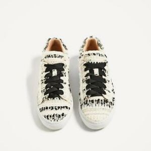 NWT Zara Ecru ivory Tweed Sneakers